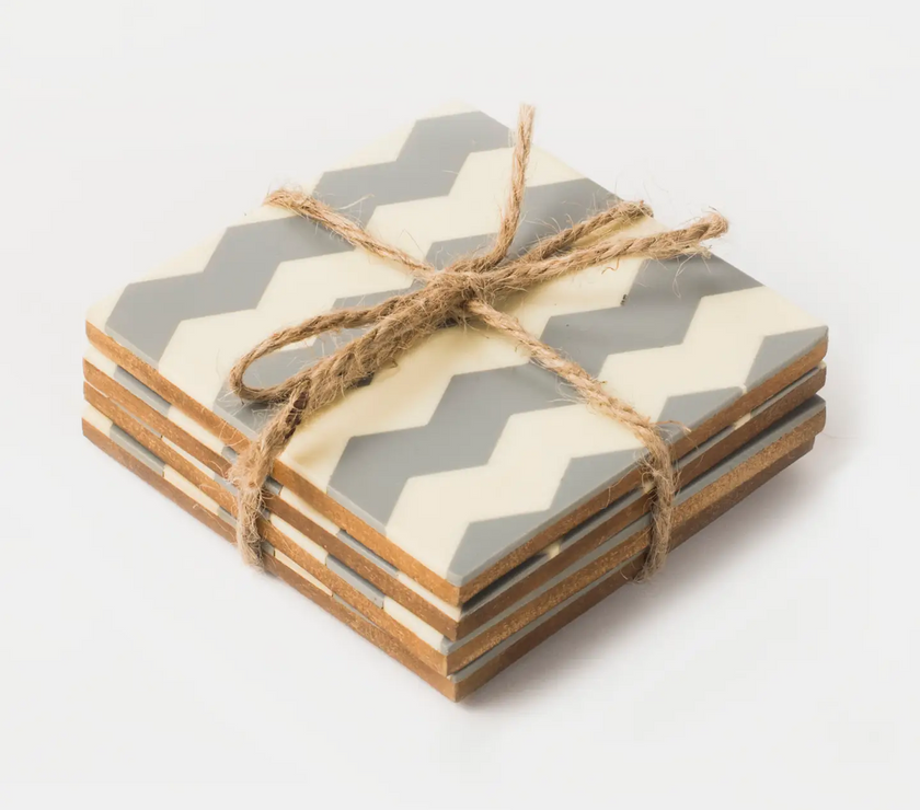 Inlaya Grey and Ivory Coasters - Set of 4