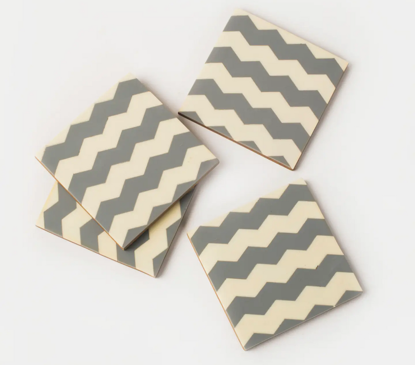 Inlaya Grey and Ivory Coasters - Set of 4