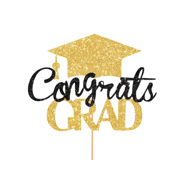 Congrats Grad Cake Topper - Black & Gold