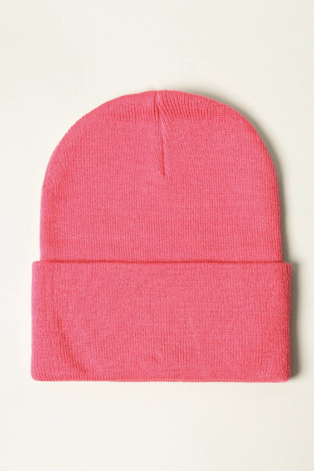 Winter Solid Color Cuff Knitted Beanie Hat: Hot Pink / One Size
