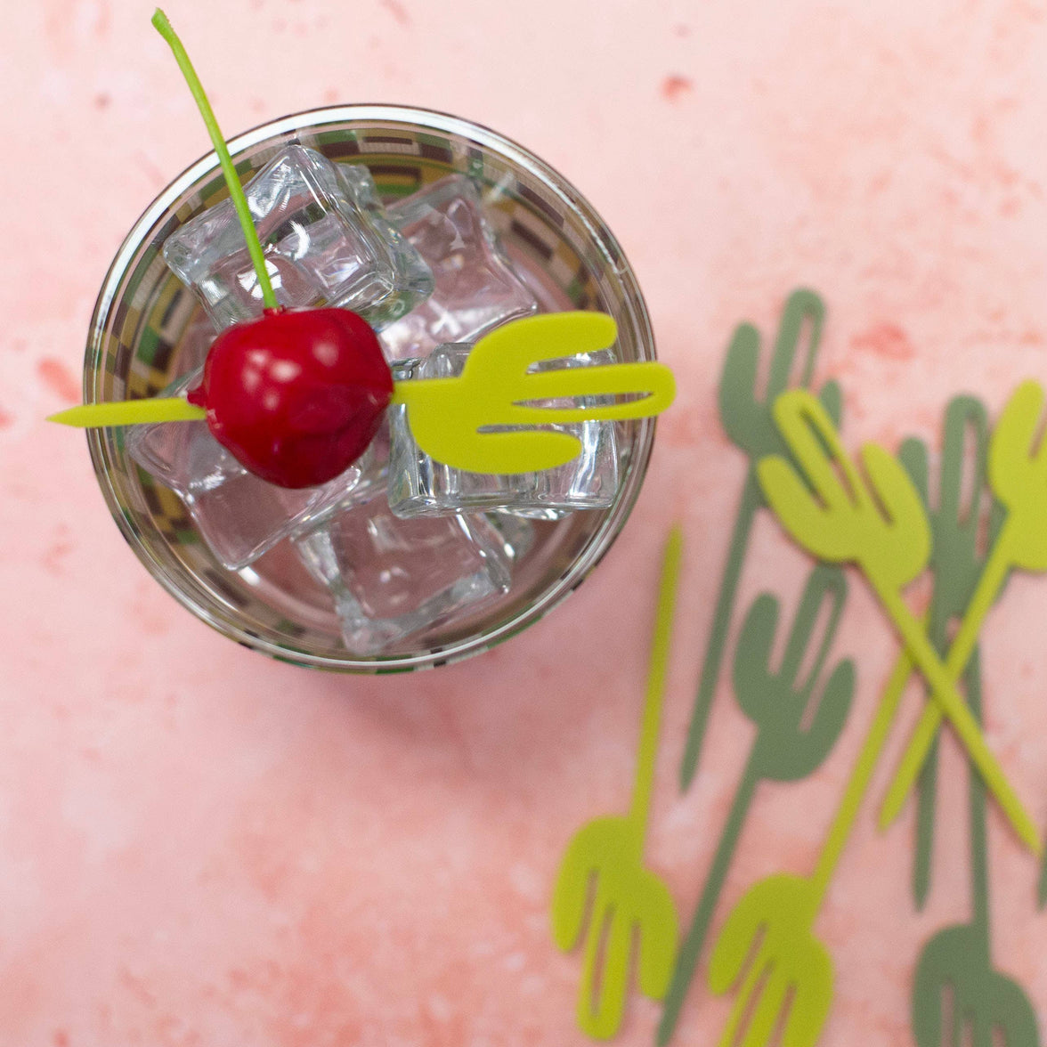 Cactus Acrylic Western Cocktail or Appetizer Mini Picks - Set of 12
