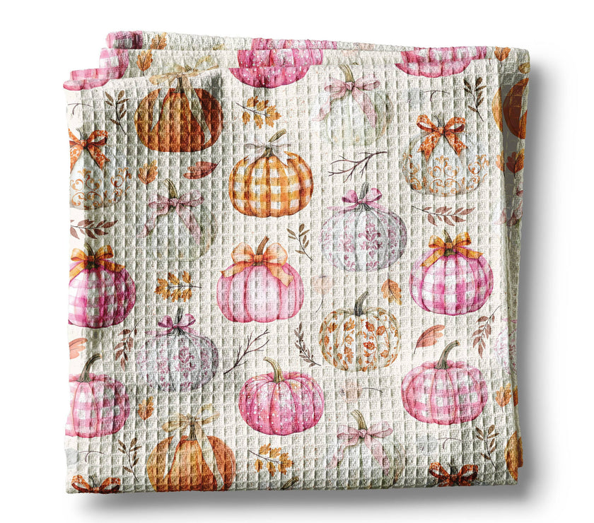 Pink Pumpkin Chinoiserie Fall Kitchen Towel Waffle