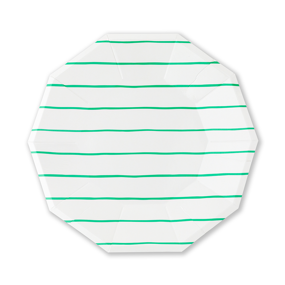 Frenchie Clover Green Striped Dinner Plates 8CT