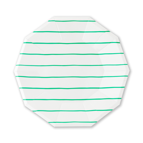 Frenchie Clover Green Striped Dinner Plates 8CT