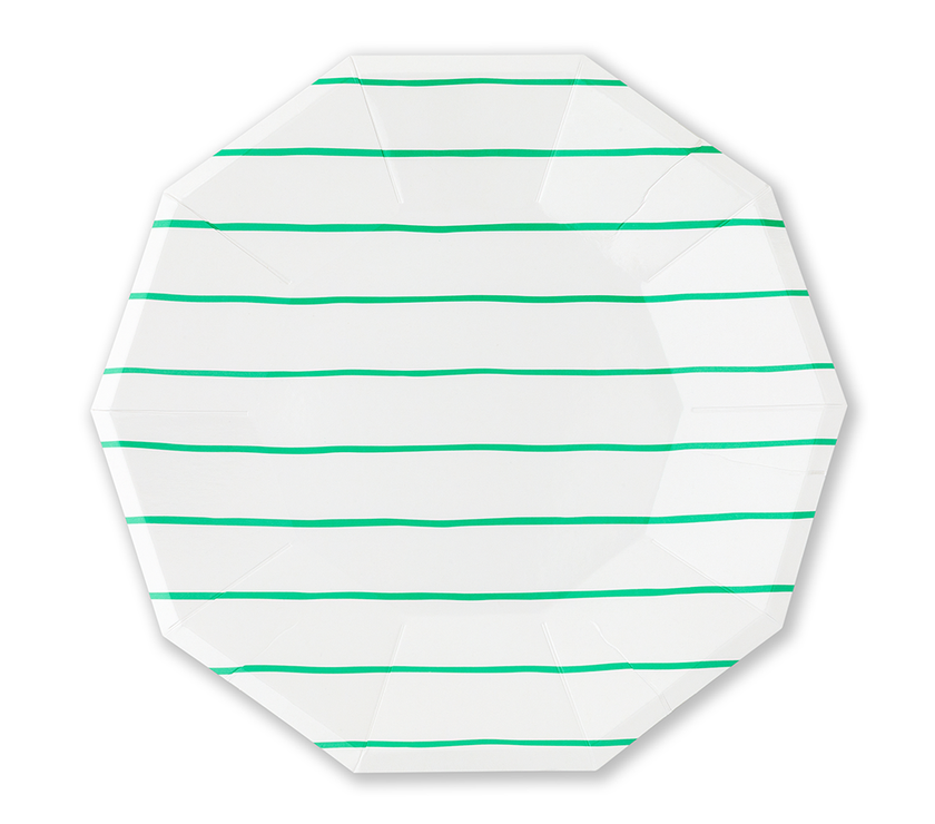 Frenchie Clover Green Striped Dinner Plates 8CT