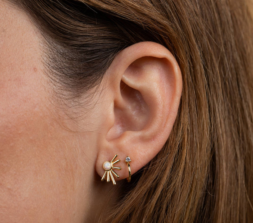 Sun Ray - White Opal - Gold Earrings