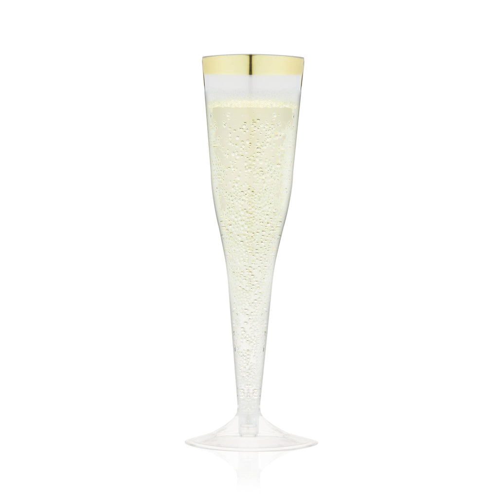 Disposable Gold Rimmed Champagne Flutes - Pack of 12