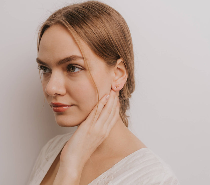 Crawler - White CZ - Gold Earrings