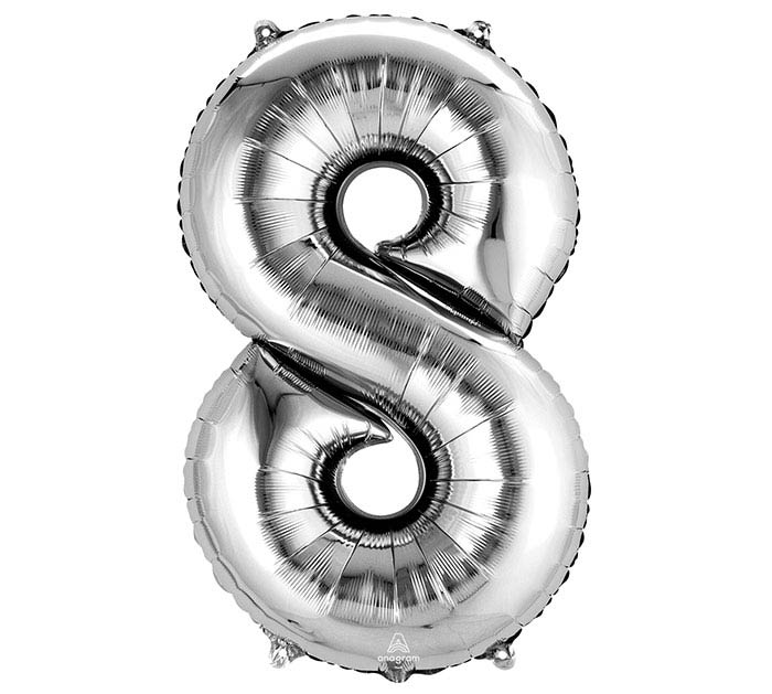 Number 8 Silver 34" Mylar Balloon