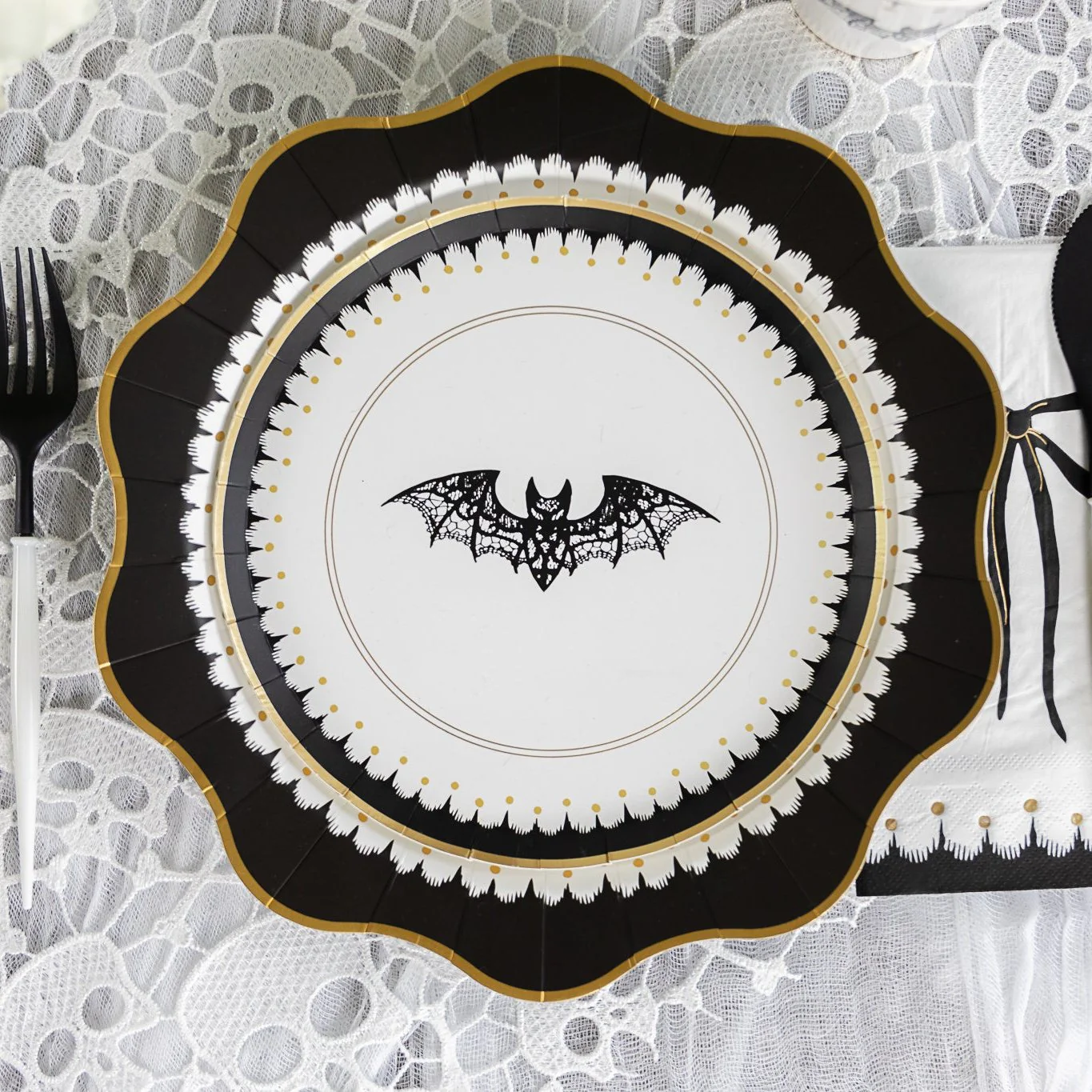 Elegant Halloween Dessert Lacy Bat Plates 8CT