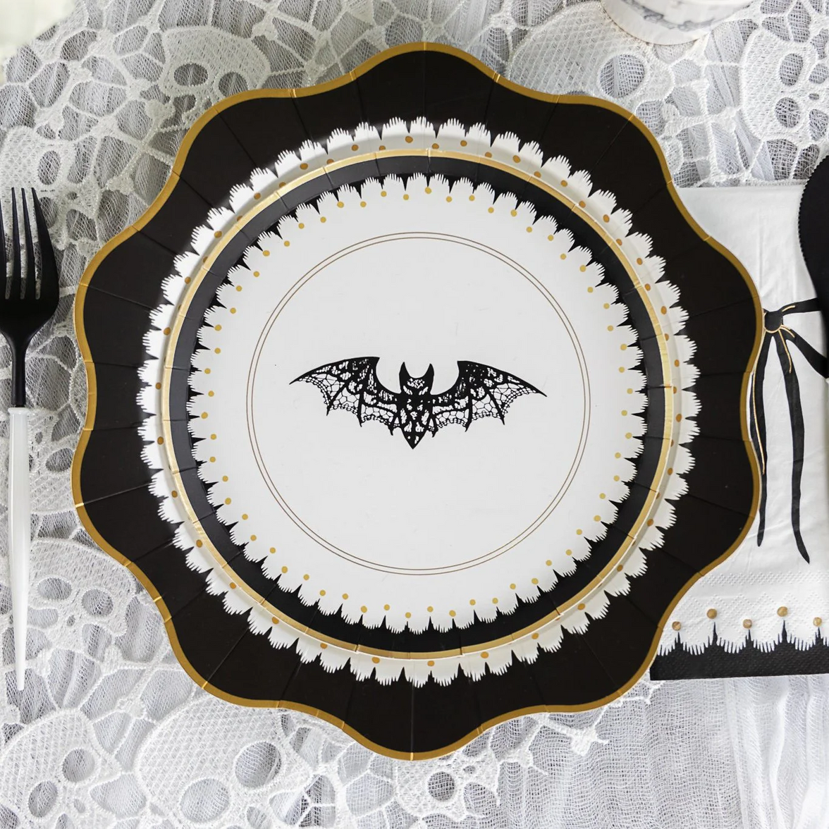 Elegant Halloween Dessert Lacy Bat Plates 8CT