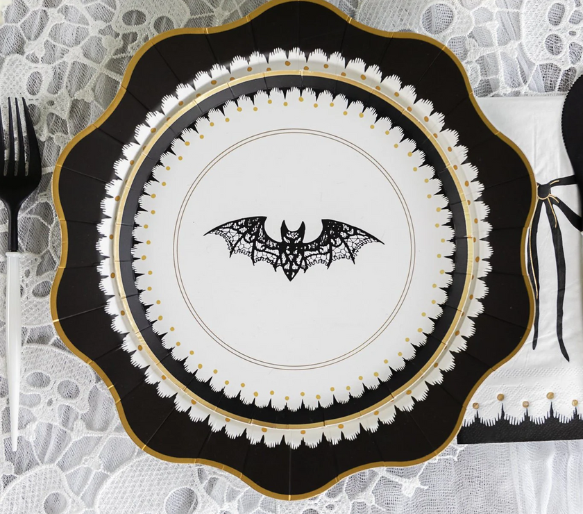 Elegant Halloween Dessert Lacy Bat Plates 8CT