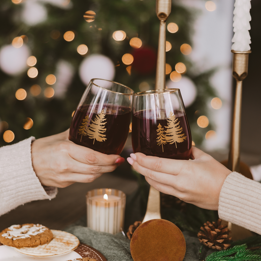 Trees Stemless Wine Glasses - Boxed Set of 2
