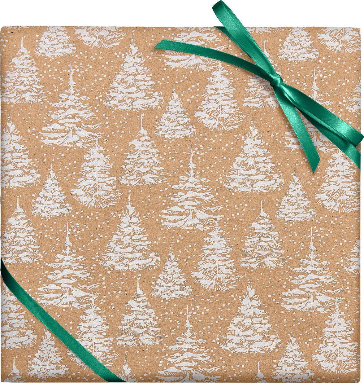 White Glitter Trees on Kraft Christmas Wrapping Paper