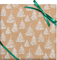 White Glitter Trees on Kraft Christmas Wrapping Paper