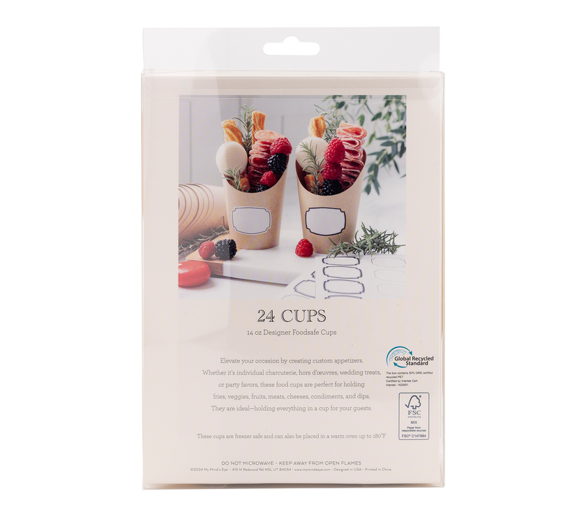Kraft Charcuterie Cups with Sticker Labels - 24CT