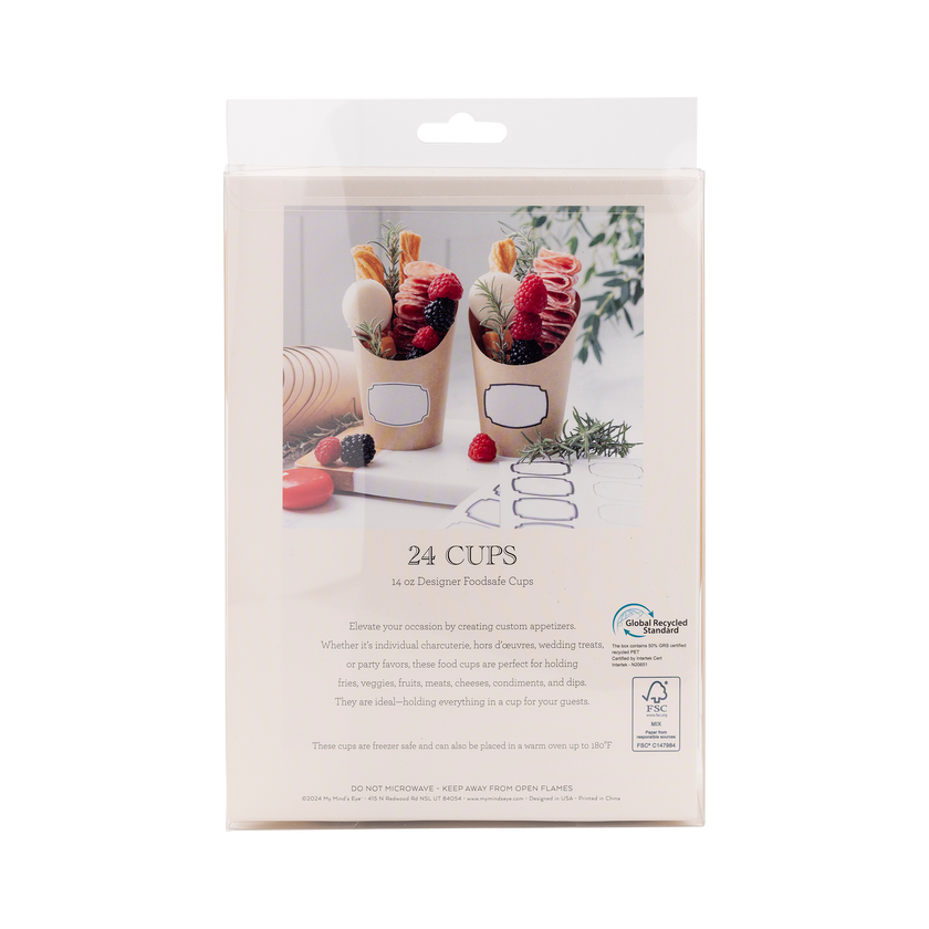 Kraft Charcuterie Cups with Sticker Labels - 24CT