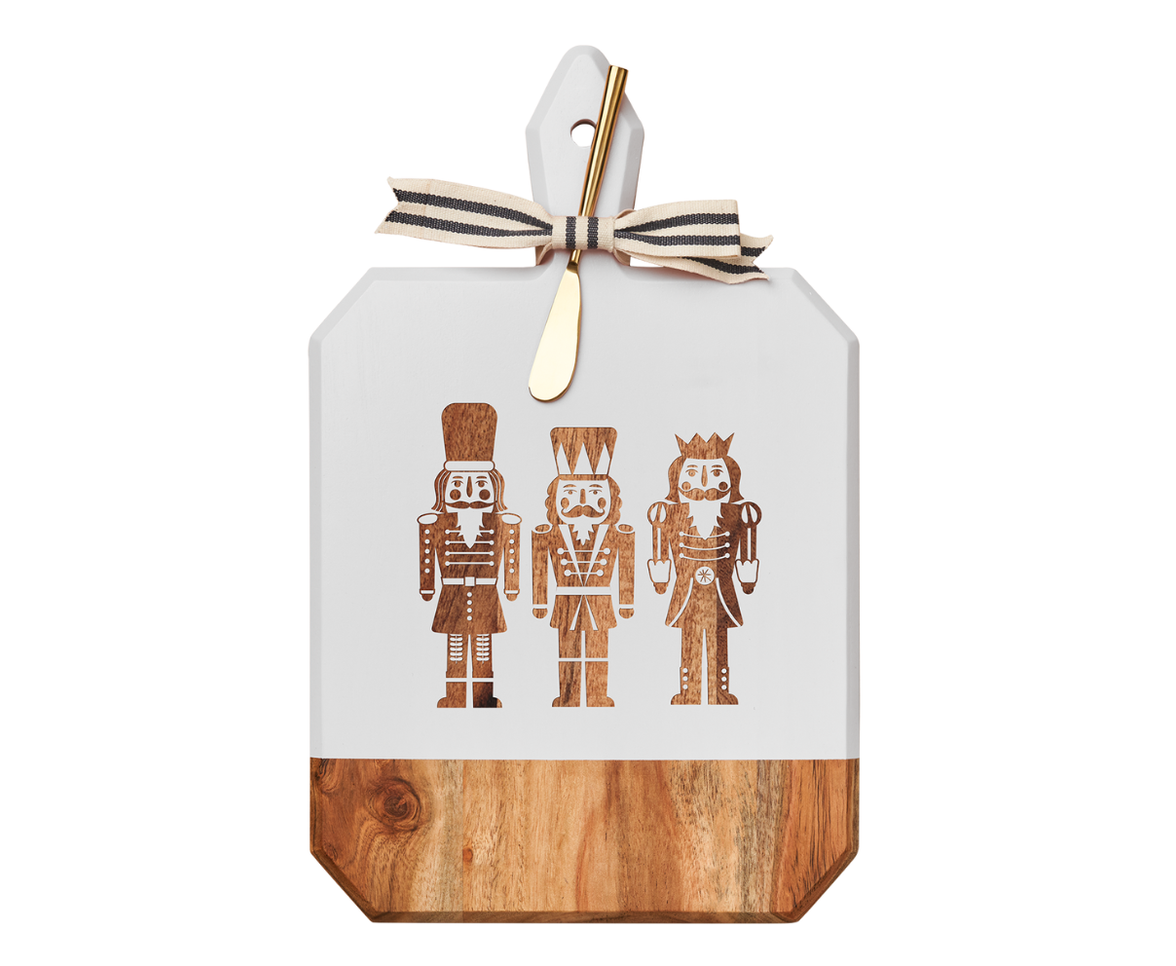 16" x 10" Nutcracker Acacia Heirloom Board in White with Gold Spreader