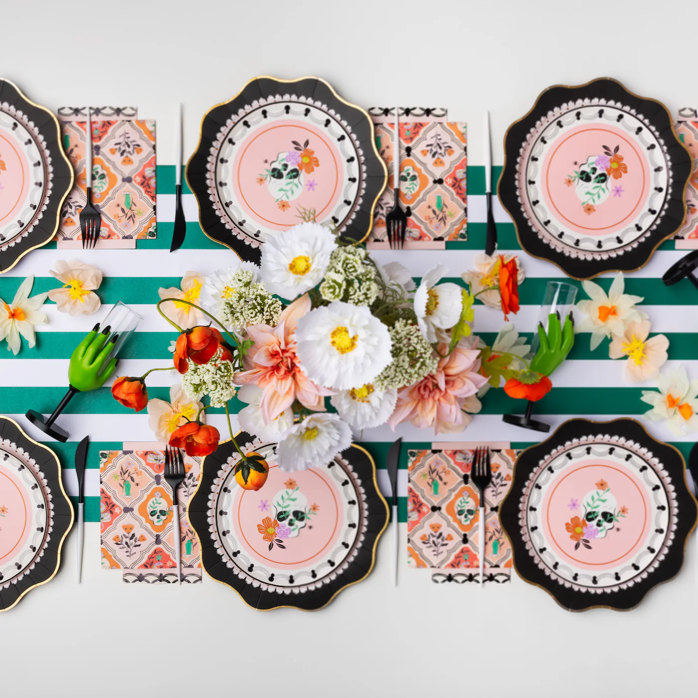 Floral Halloween Skulls & Spiders Dessert Plates 8CT