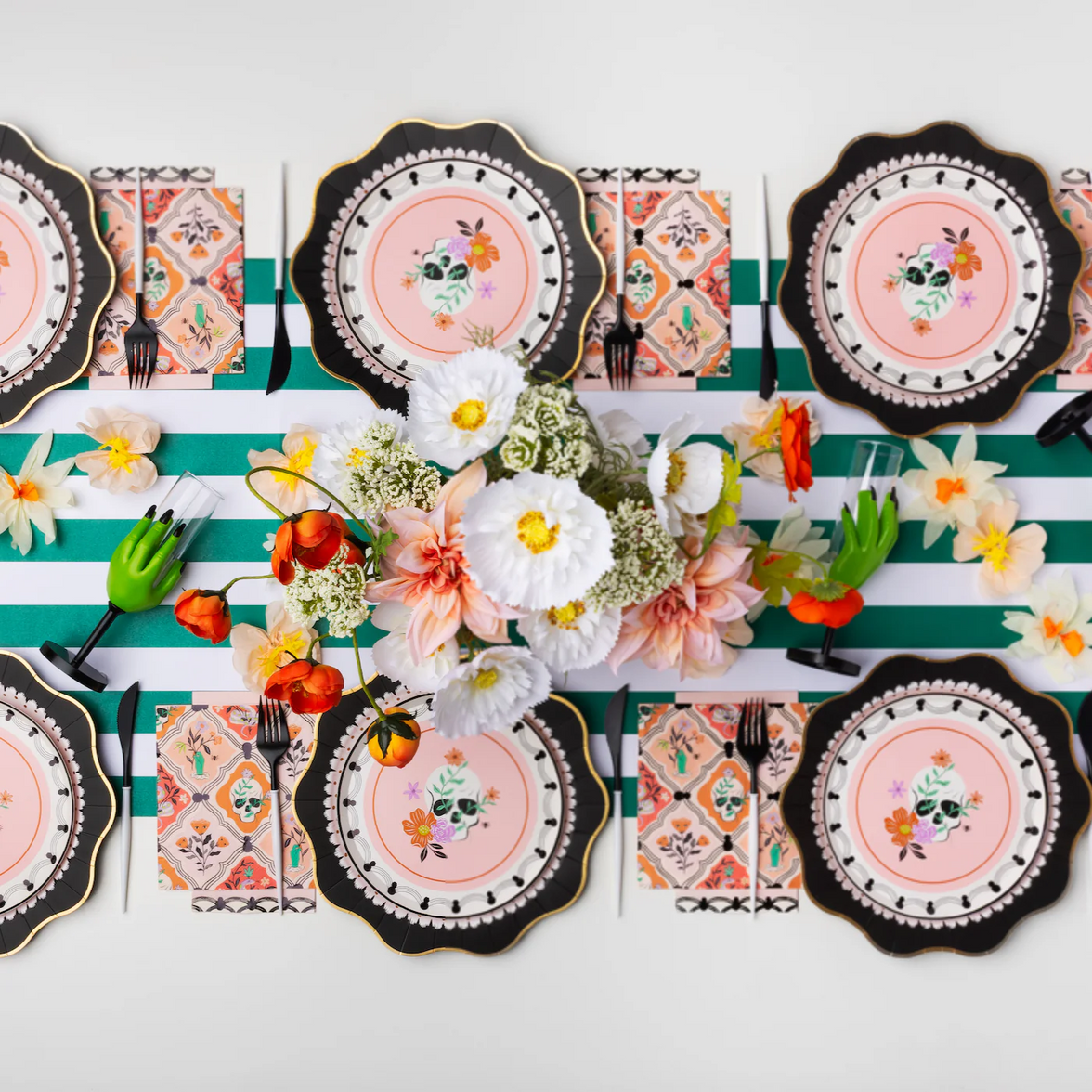 Floral Halloween Skulls & Spiders Dessert Plates 8CT