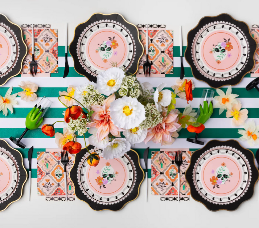 Floral Halloween Skulls & Spiders Dessert Plates 8CT