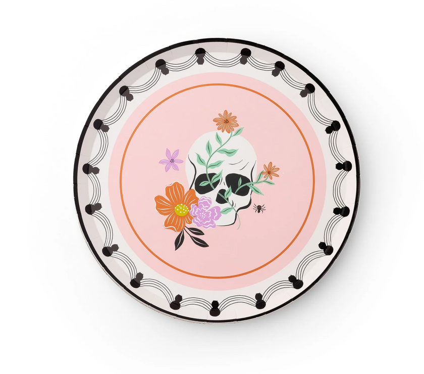 Floral Halloween Skulls & Spiders Dessert Plates 8CT
