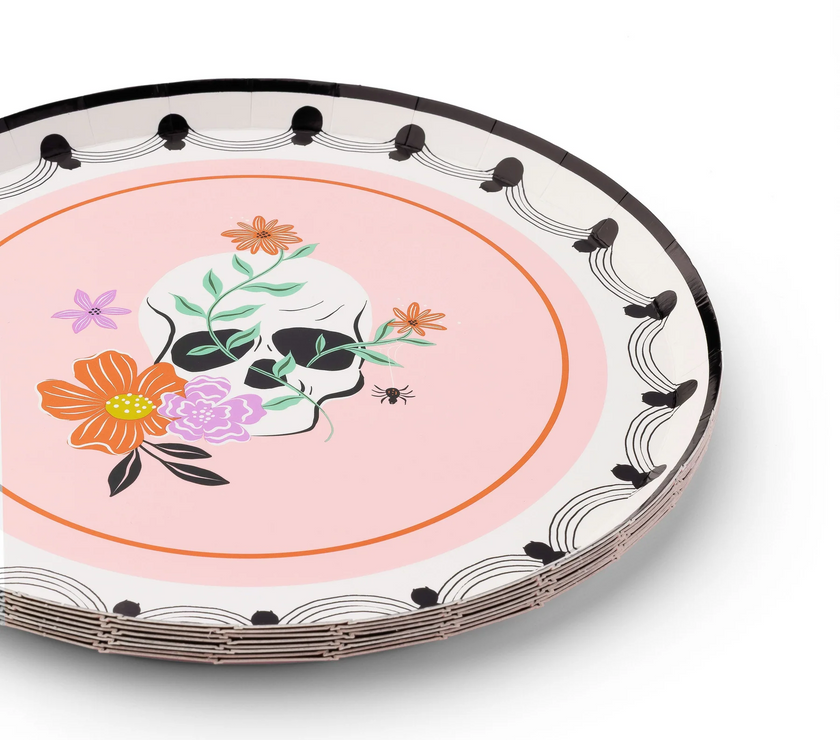 Floral Halloween Skulls & Spiders Dessert Plates 8CT