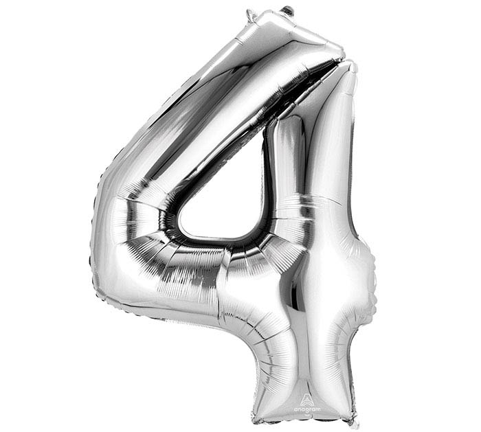 Number 4 Silver 36" Mylar Balloon