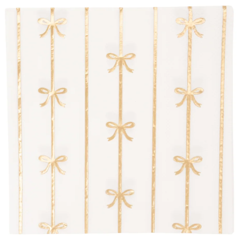 White and Gold Signature Bow Small Napkins 20CT