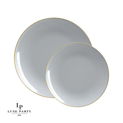 Gray Plastic Dinner Plates with Gold Trim 10CT