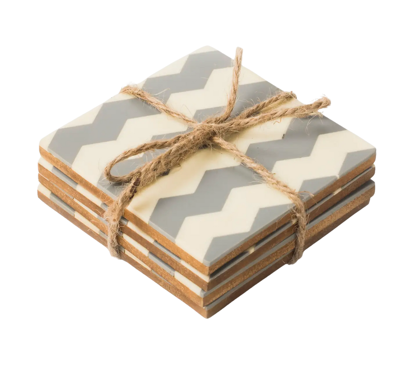 Inlaya Grey and Ivory Coasters - Set of 4