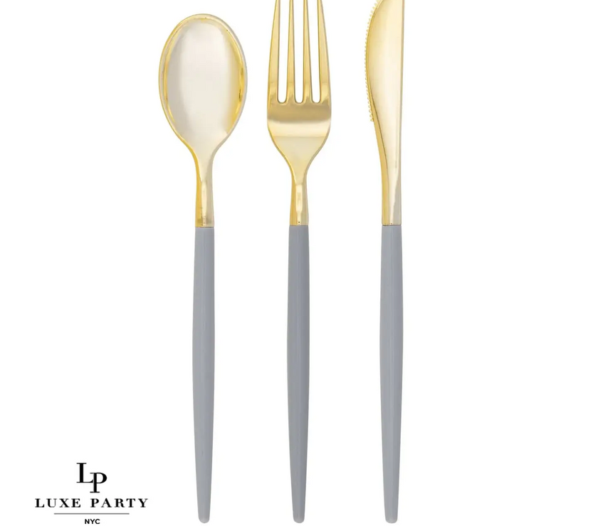 Grey and Gold Premium Plastic Cutlery Set - 32 Pieces