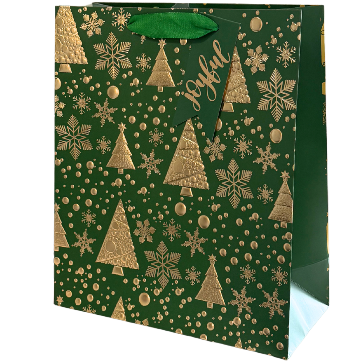 Green and Gold Embossed Christmas Tree Medium Gift Bag