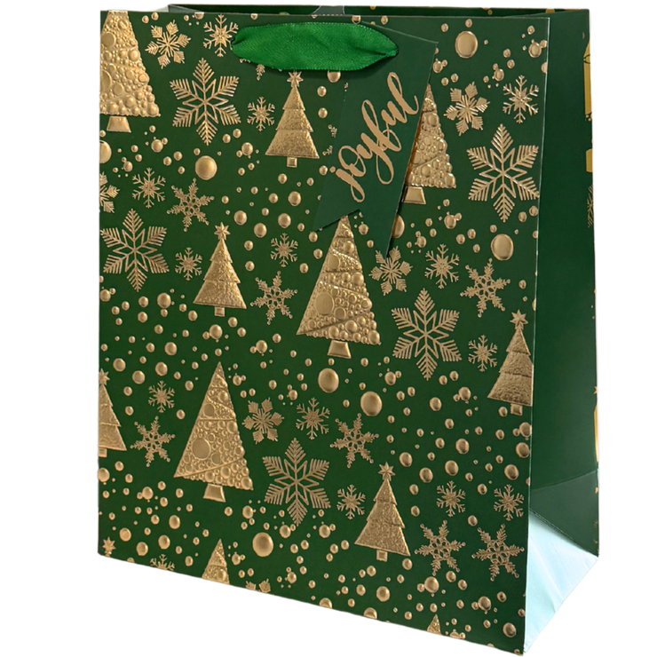 Green and Gold Embossed Christmas Tree Medium Gift Bag