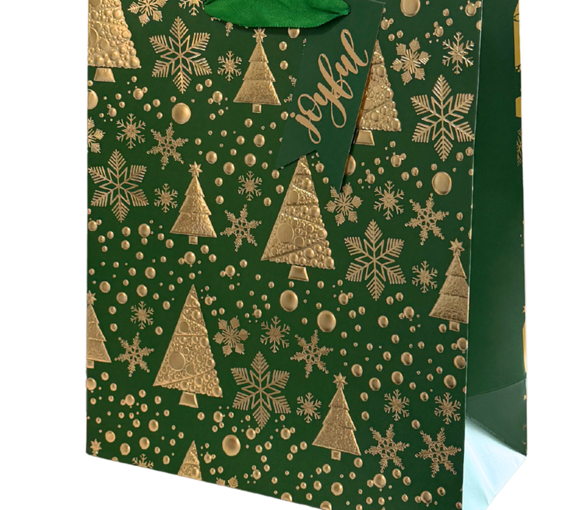 Green and Gold Embossed Christmas Tree Medium Gift Bag