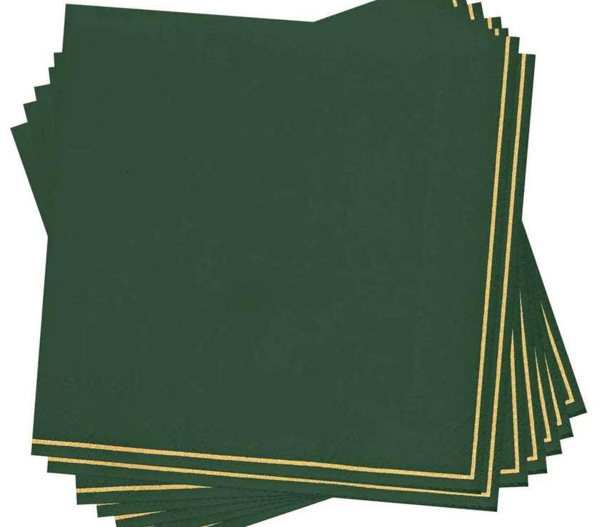 Emerald Green with Gold Stripe Cocktail Napkins 20CT