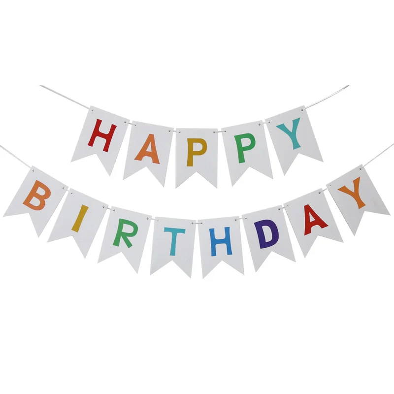 White Rainbow Happy Birthday Banner
