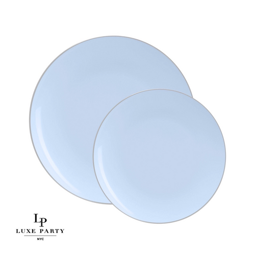 Ice Blue Plastic Dinner Plates with Gold Trim 10CT