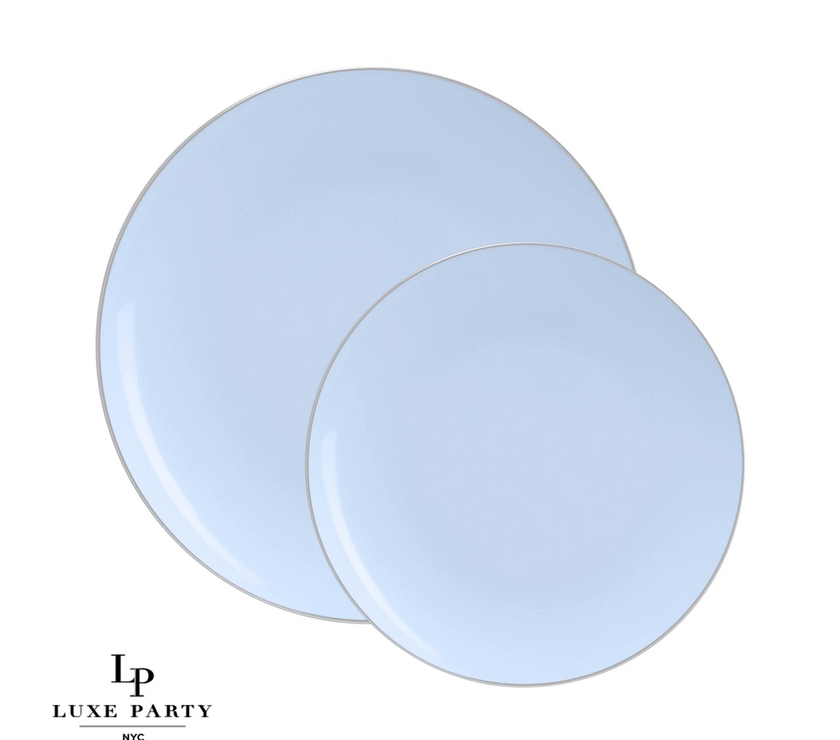 Ice Blue Plastic Dinner Plates with Gold Trim 10CT