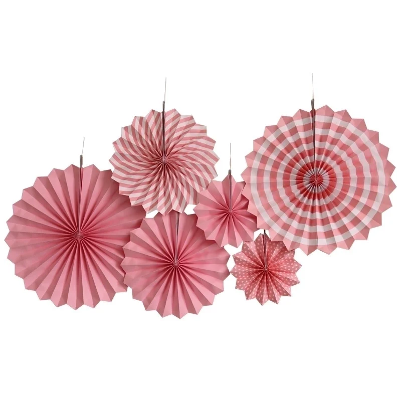 Light Pink Paper Fans - 6 Pieces
