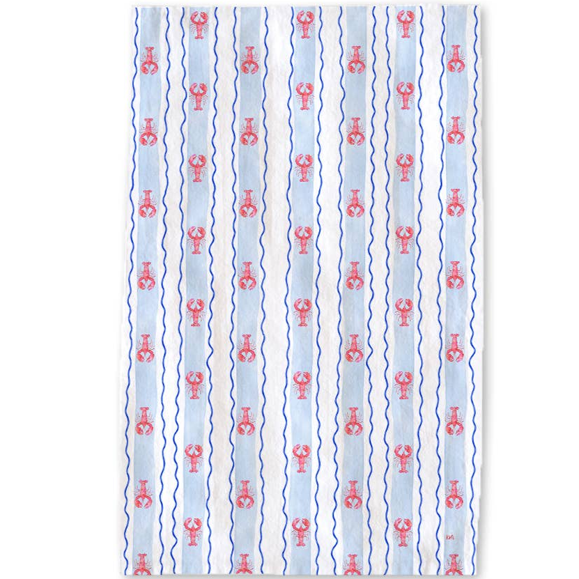 Lobster Striped Tea Towel