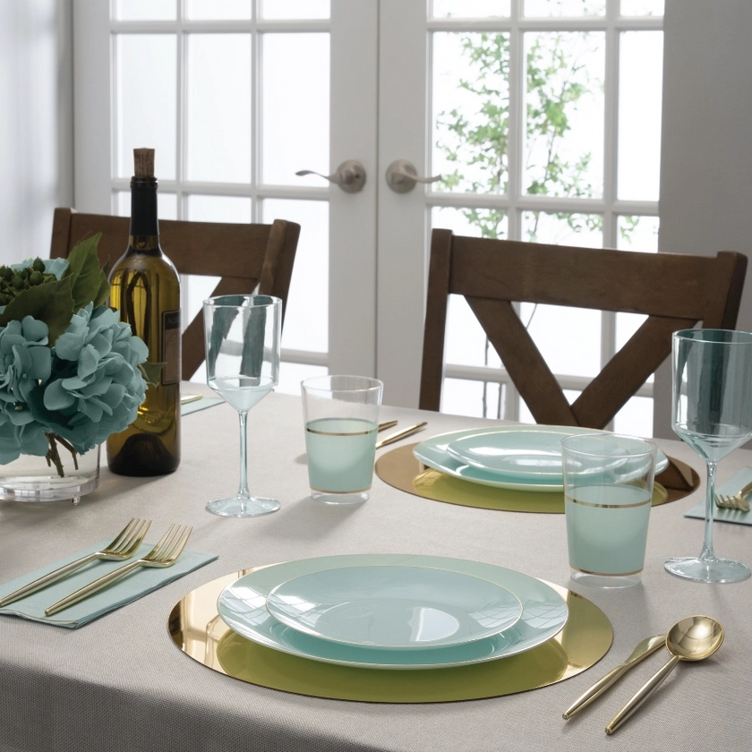 Mint Green Plastic Dinner Plates with Gold Trim 10CT