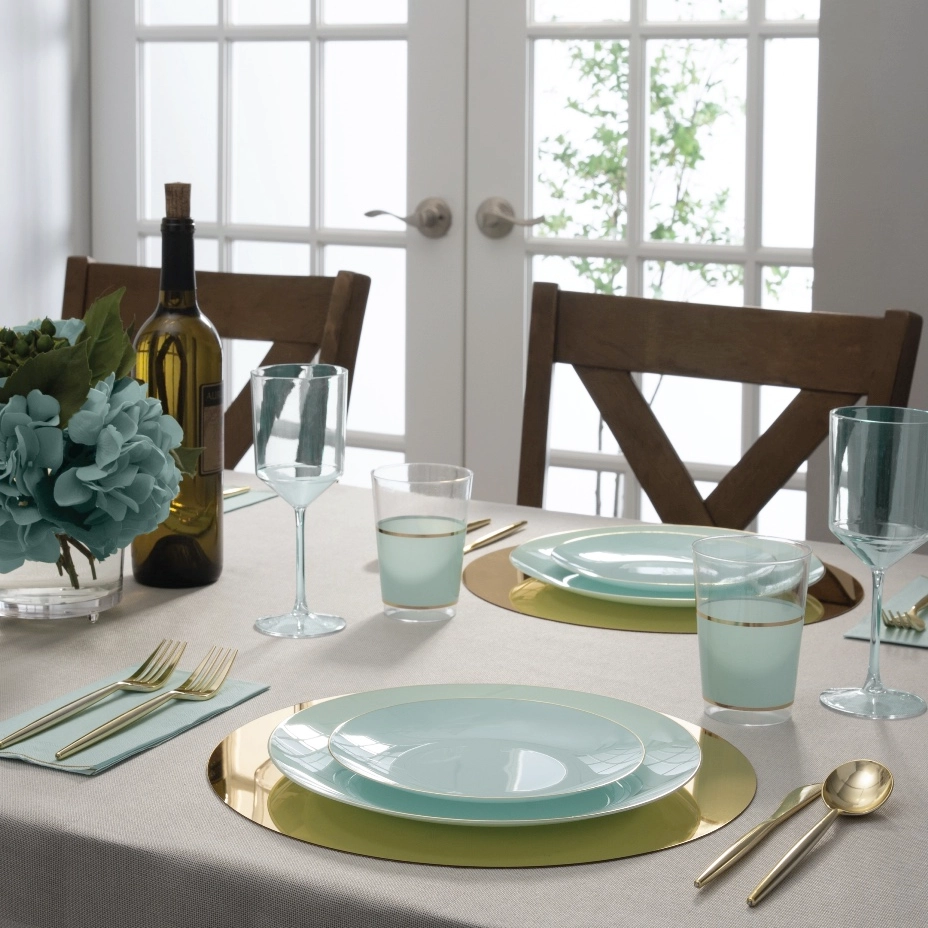 Mint Green Plastic Dinner Plates with Gold Trim 10CT