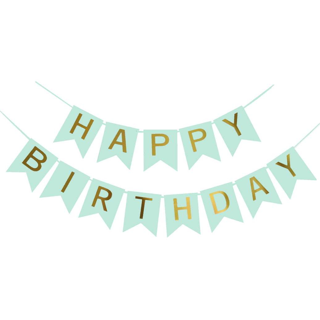 Mint Green and Gold Happy Birthday Banner