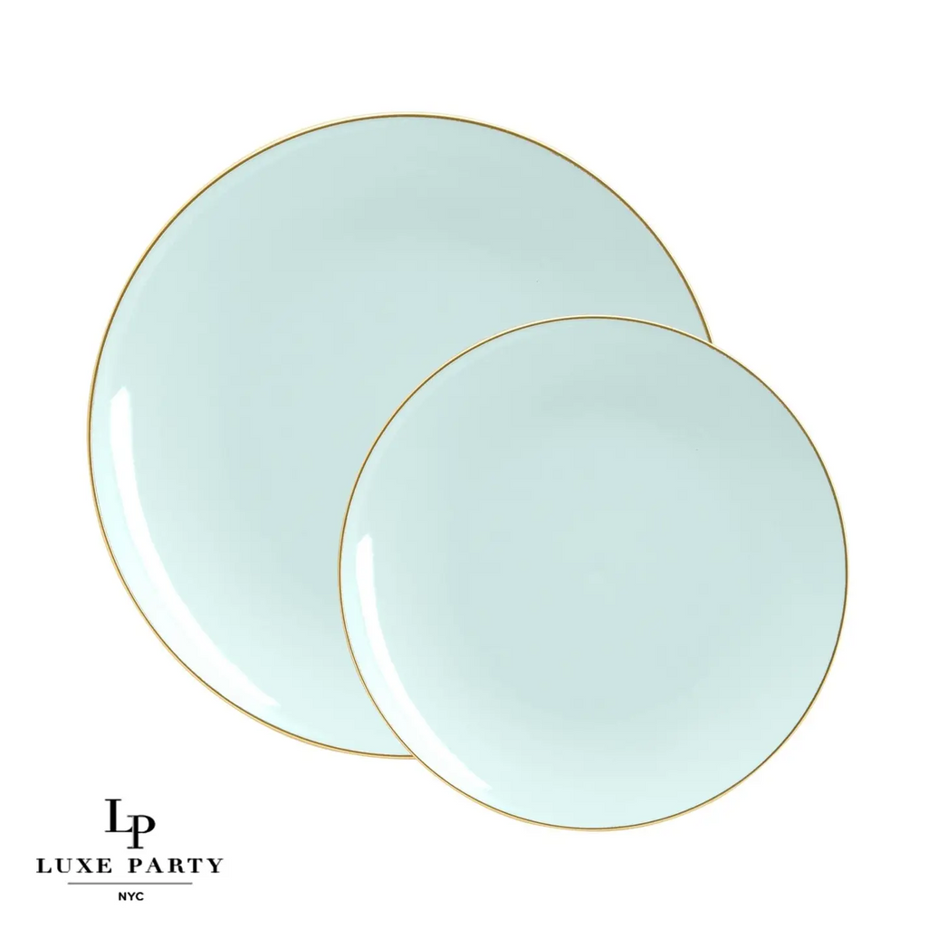 Mint Green Plastic Dinner Plates with Gold Trim 10CT