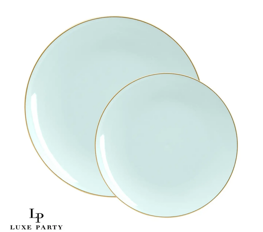 Mint Green Plastic Dinner Plates with Gold Trim 10CT
