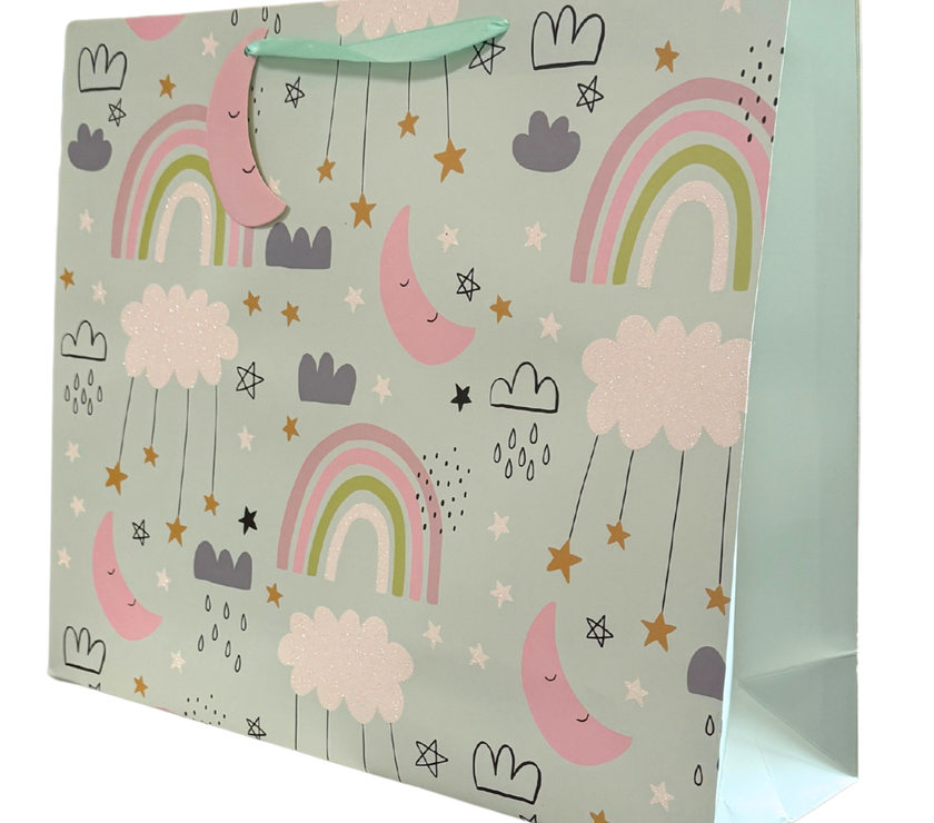 Light Blue Rainbow & Moon Jumbo Baby Gift Bag