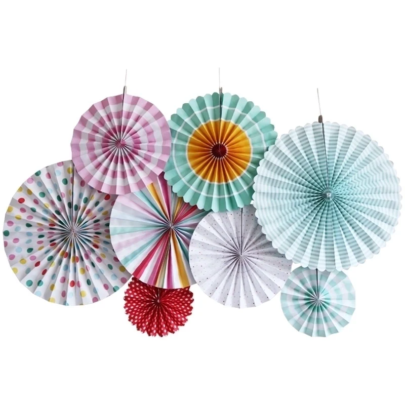 Pastel Paper Fans - 8 Piece Set