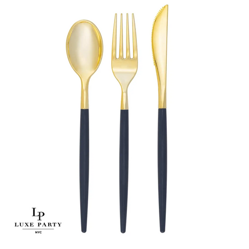 Navy and Gold Premium Plastic Cutlery Set - 32 Pieces