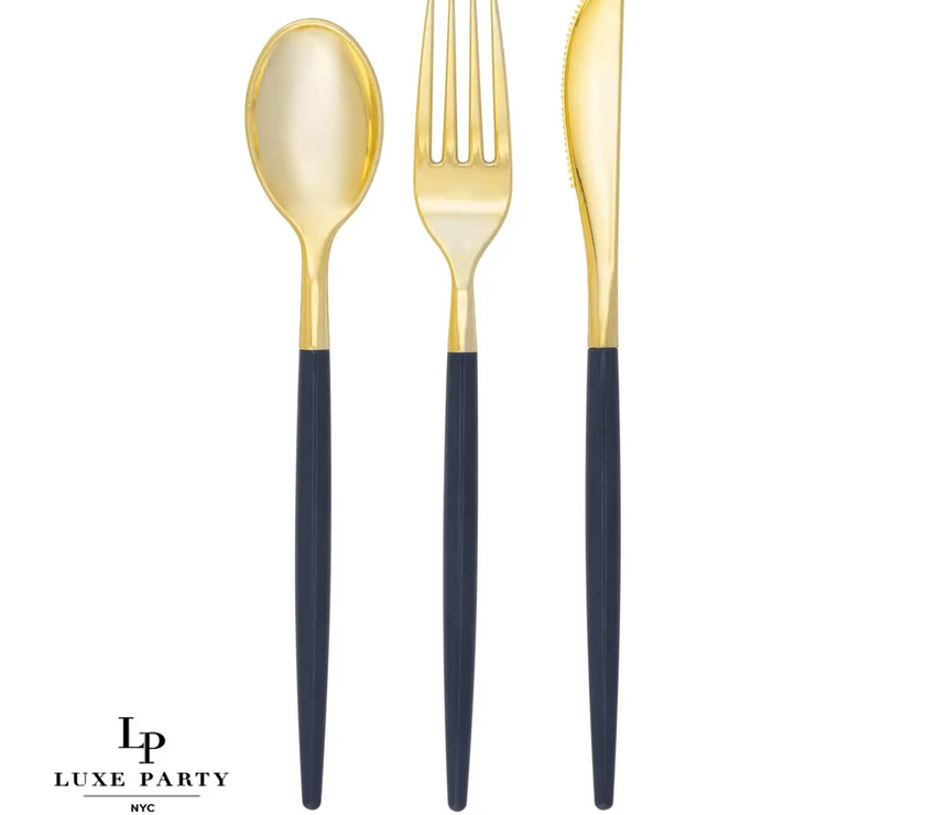 Navy and Gold Premium Plastic Cutlery Set - 32 Pieces
